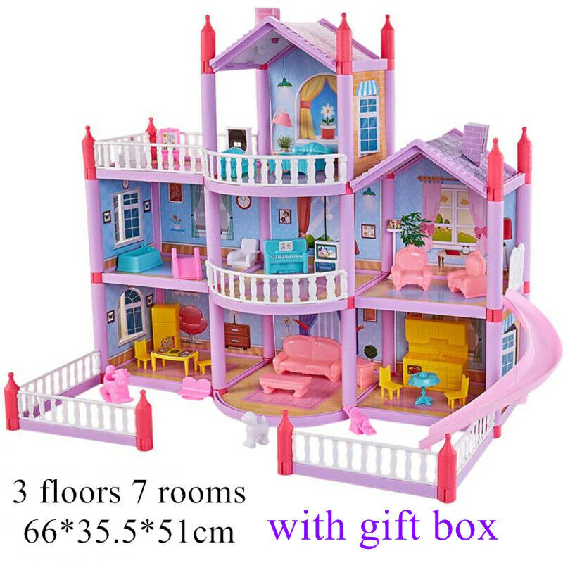 3-level Large Dreamhouse Mansion Doll House Princess Villa Toy Set with Dolls & Furnitur - Image 4