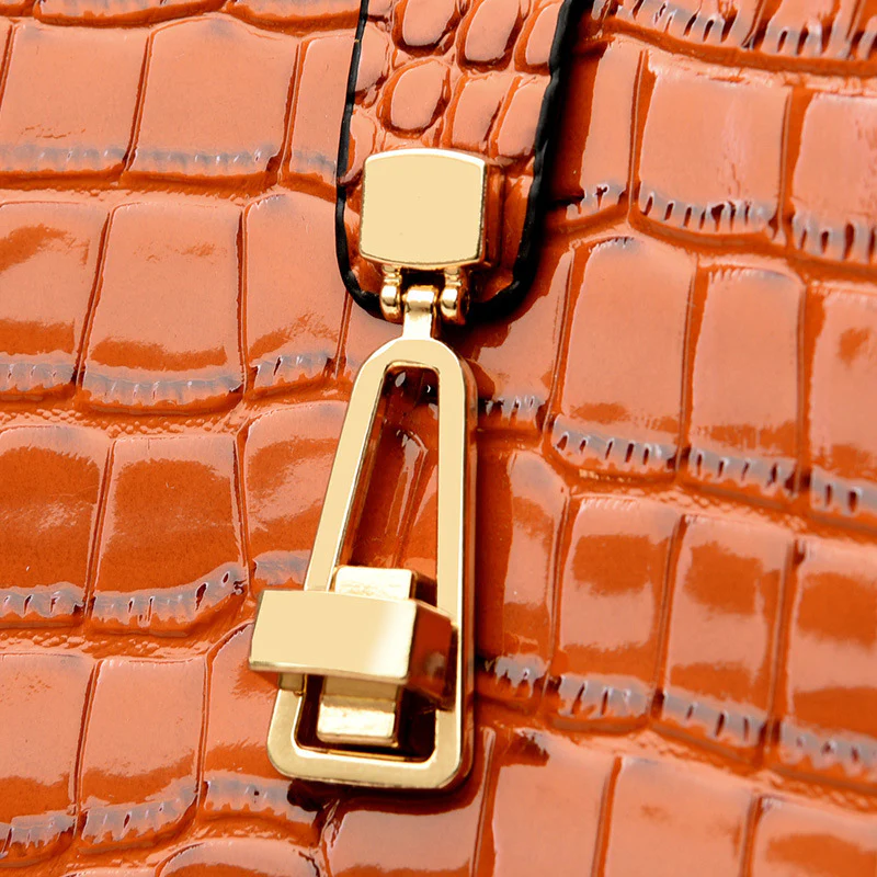 3 PCS Luxe Faux Crocodile Leather Handbag Set, Large Tote, Shoulder Bag, Purse Wallet (Brown) - Image 3