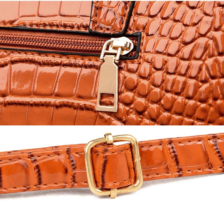 3 PCS Luxe Faux Crocodile Leather Handbag Set, Large Tote, Shoulder Bag, Purse Wallet (Brown) - Image 5