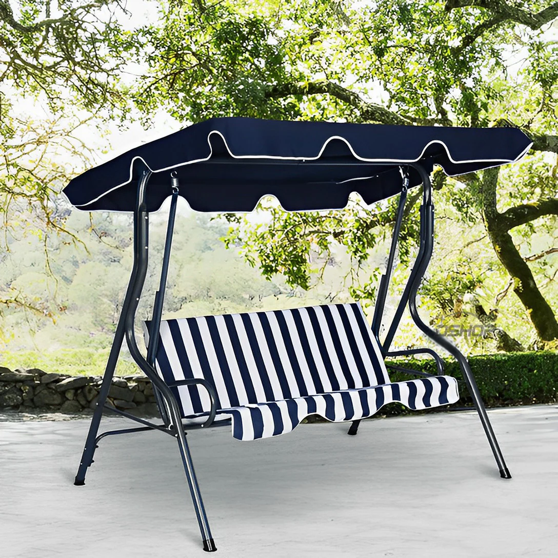 3-Person Outdoor Swing Chair with Padded Cushion (Blue) - Image 3
