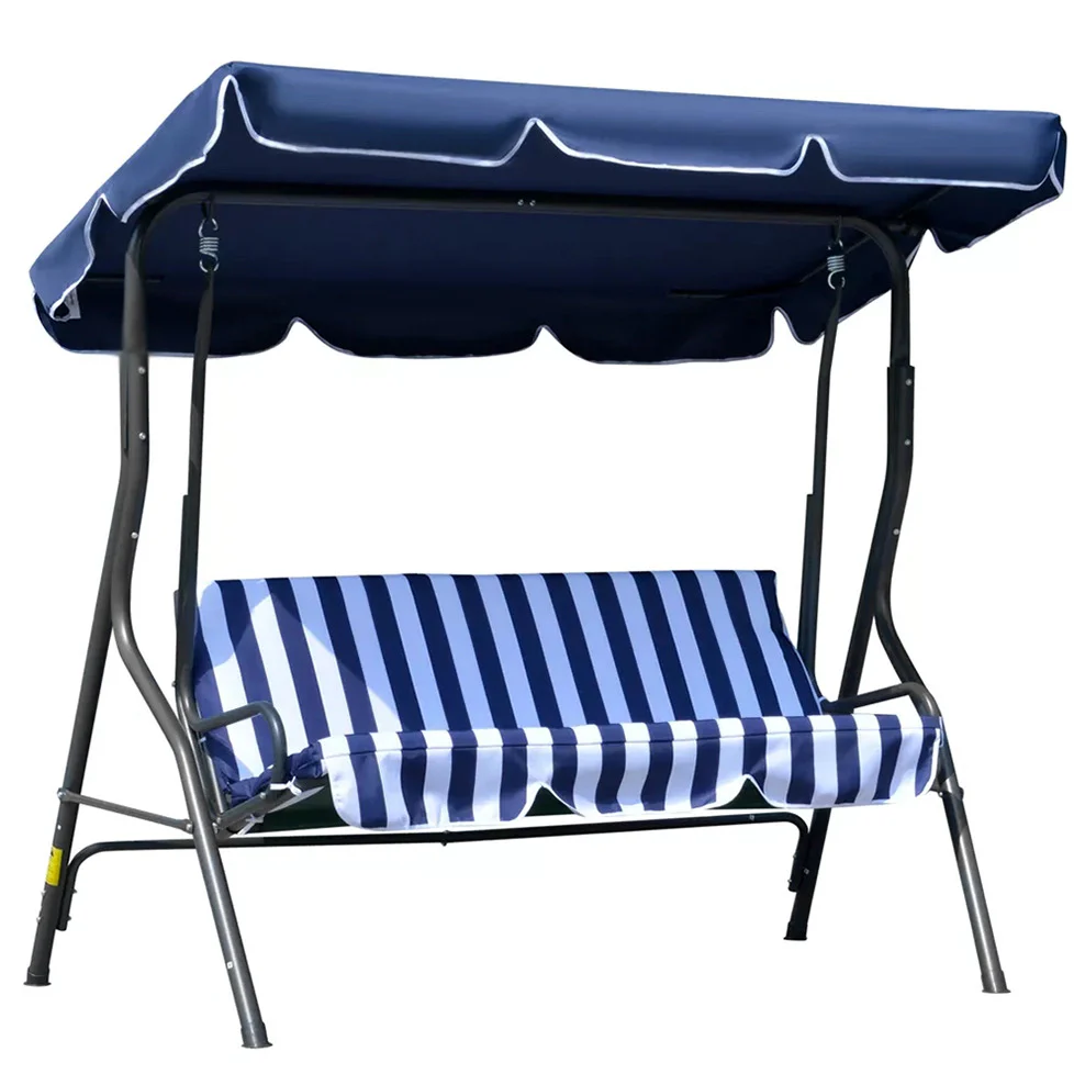 3-Person Outdoor Swing Chair with Padded Cushion (Blue) - Image 5