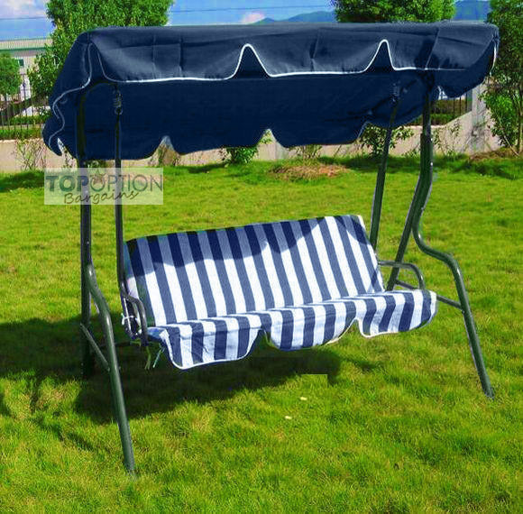 3-Person Outdoor Swing Chair with Padded Cushion (Blue) - Image 8