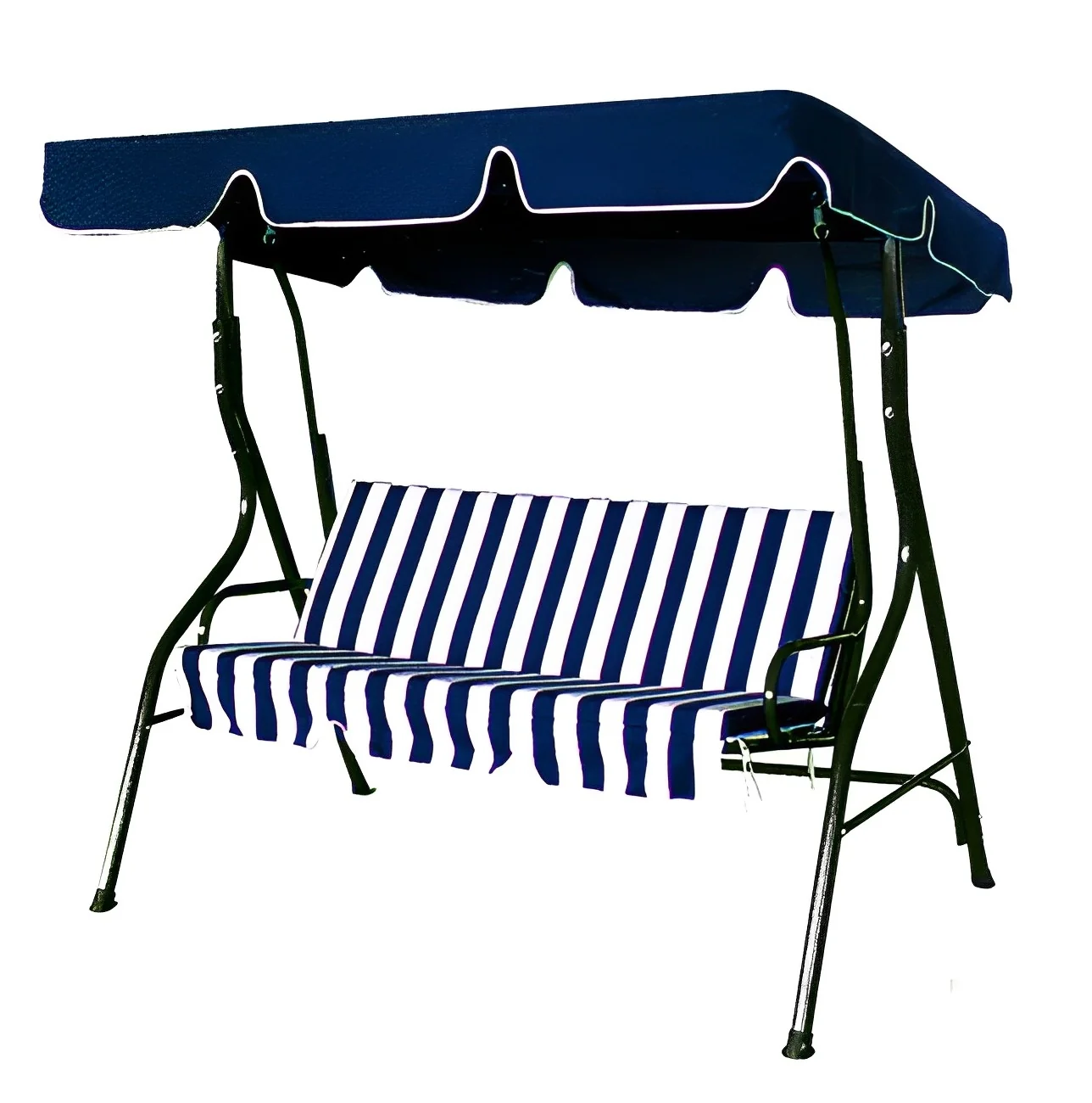 3-Person Outdoor Swing Chair with Padded Cushion (Blue) - Image 9