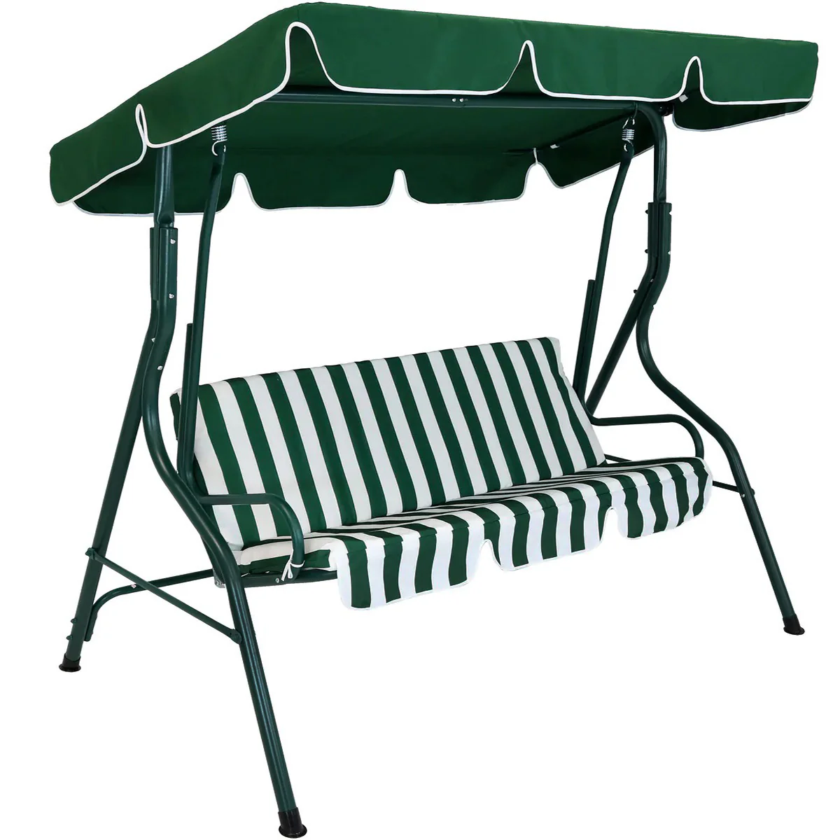 3-Person Outdoor Swing Chair with Padded Cushion (Green) - Image 11