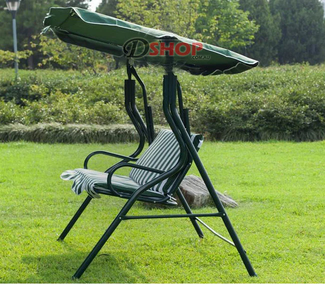 3-Person Outdoor Swing Chair with Padded Cushion (Green) - Image 12