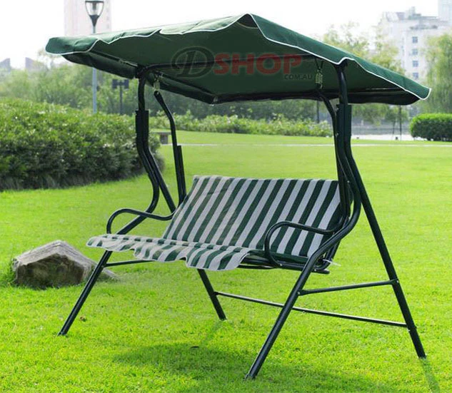 3-Person Outdoor Swing Chair with Padded Cushion (Green) - Image 13