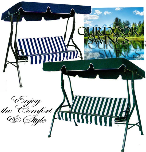 3-Person Outdoor Swing Chair with Padded Cushion (Green) - Image 14