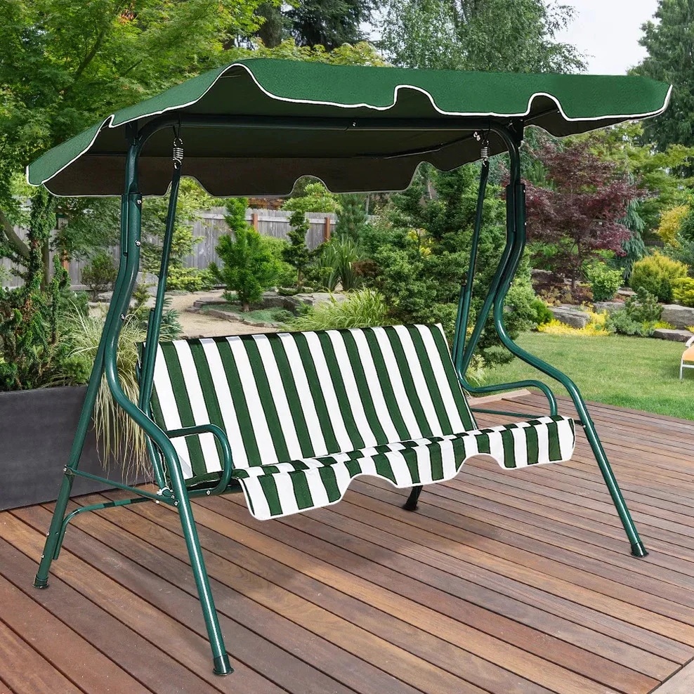3-Person Outdoor Swing Chair with Padded Cushion (Green) - Image 3