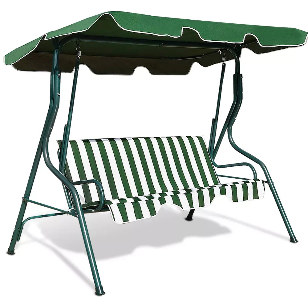 3-Person Outdoor Swing Chair with Padded Cushion (Green) - Image 4