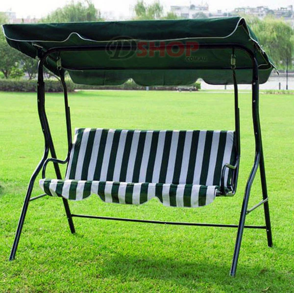 3-Person Outdoor Swing Chair with Padded Cushion (Green) - Image 5