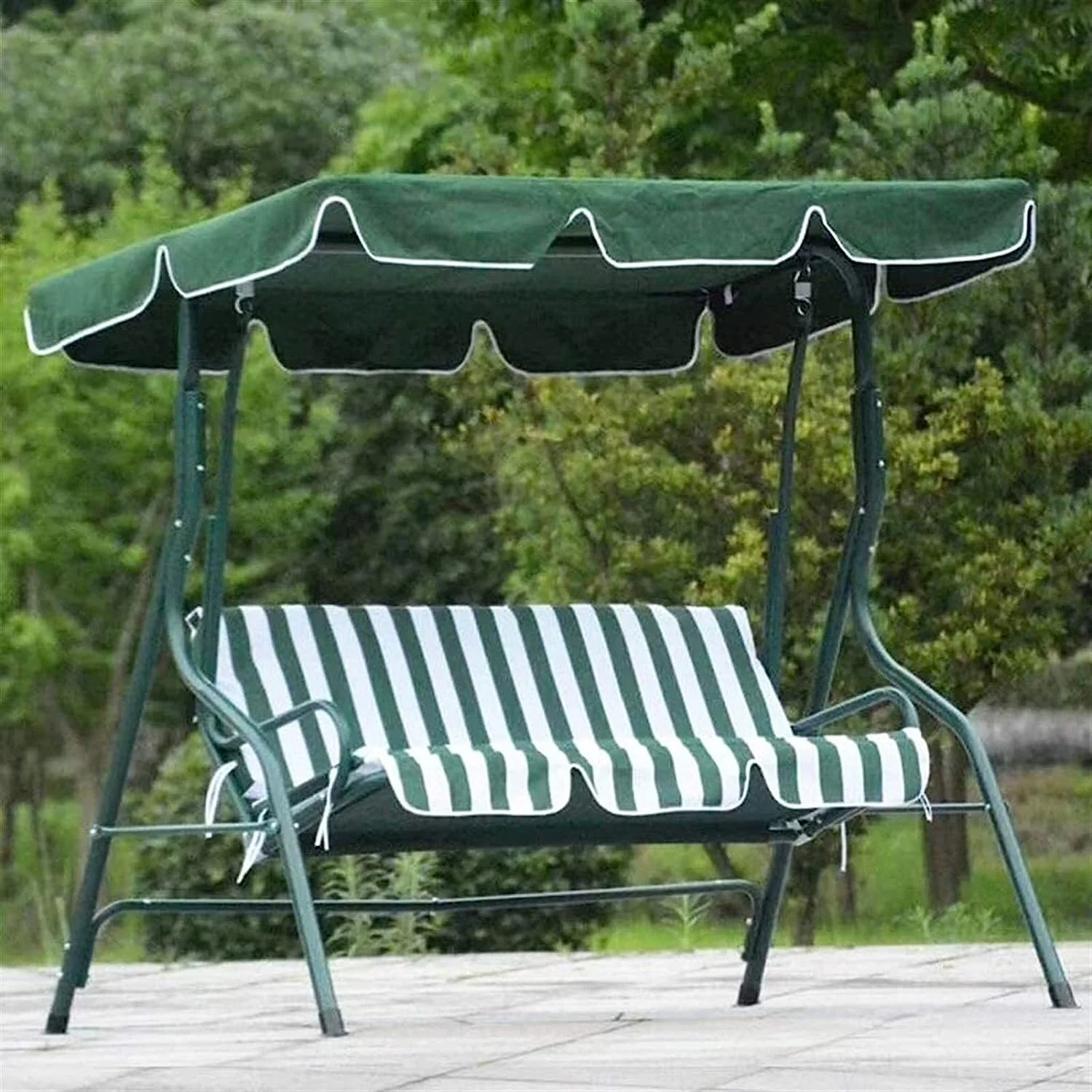 3-Person Outdoor Swing Chair with Padded Cushion (Green) - Image 7