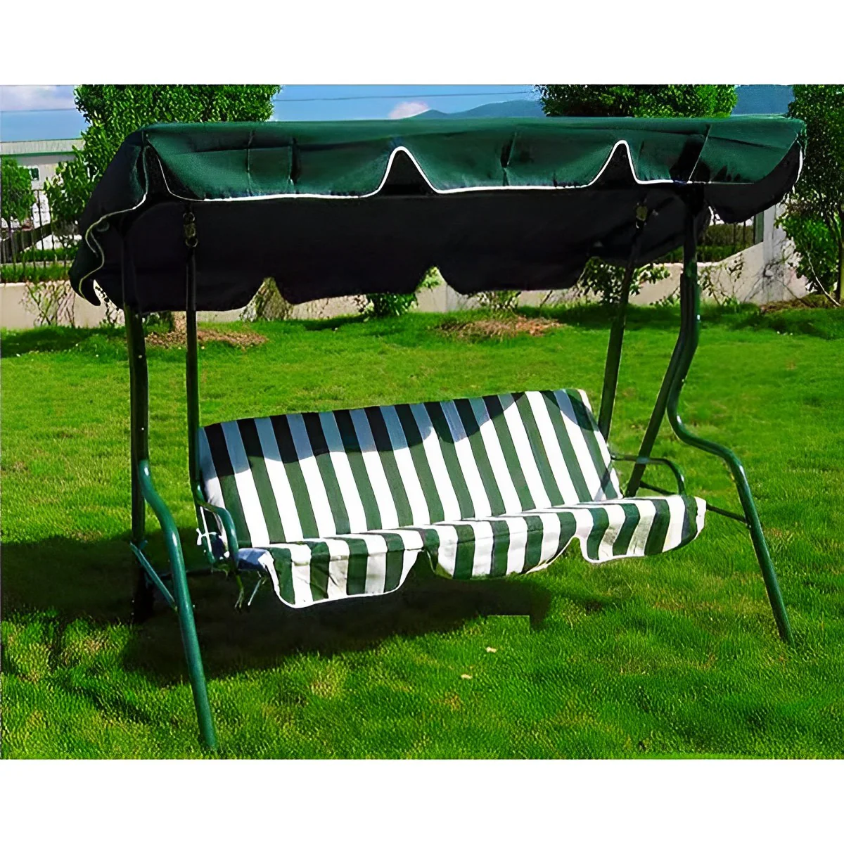 3-Person Outdoor Swing Chair with Padded Cushion (Green) - Image 8