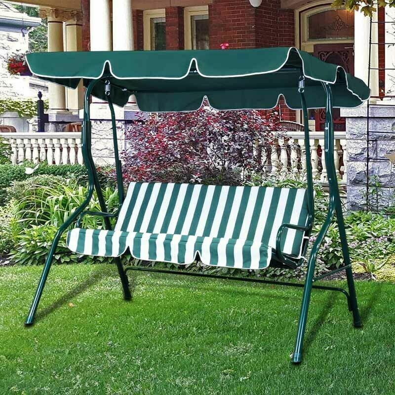 3-Person Outdoor Swing Chair with Padded Cushion (Green) - Image 9