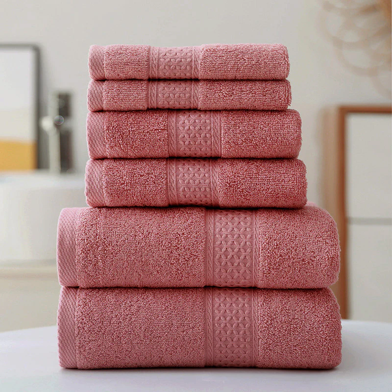 3-Piece Deluxe Cotton Towels Set: Bath Towel, Hand Towel & Face Washer (Coral) - Image 2