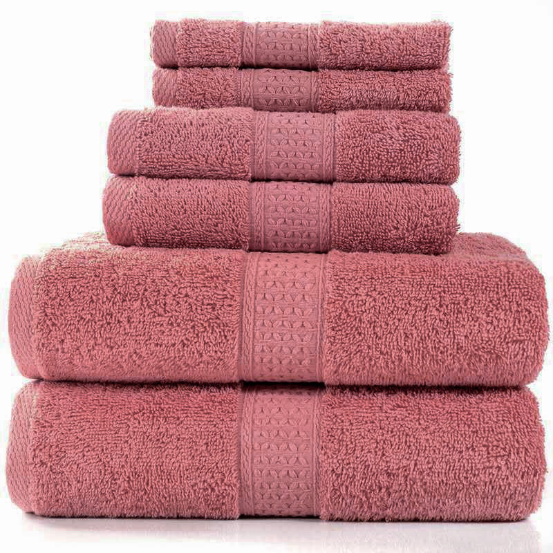 3-Piece Deluxe Cotton Towels Set: Bath Towel, Hand Towel & Face Washer (Coral) - Image 3