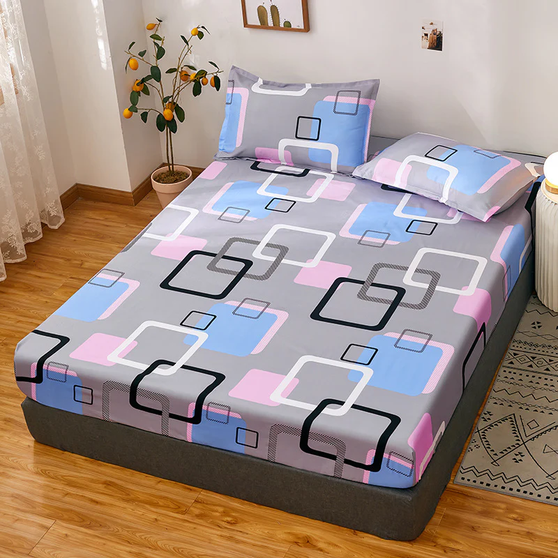 3-Piece Geo Bedding Set Fitted Sheet and Pillowcases - Queen Size 150cm - Image 2
