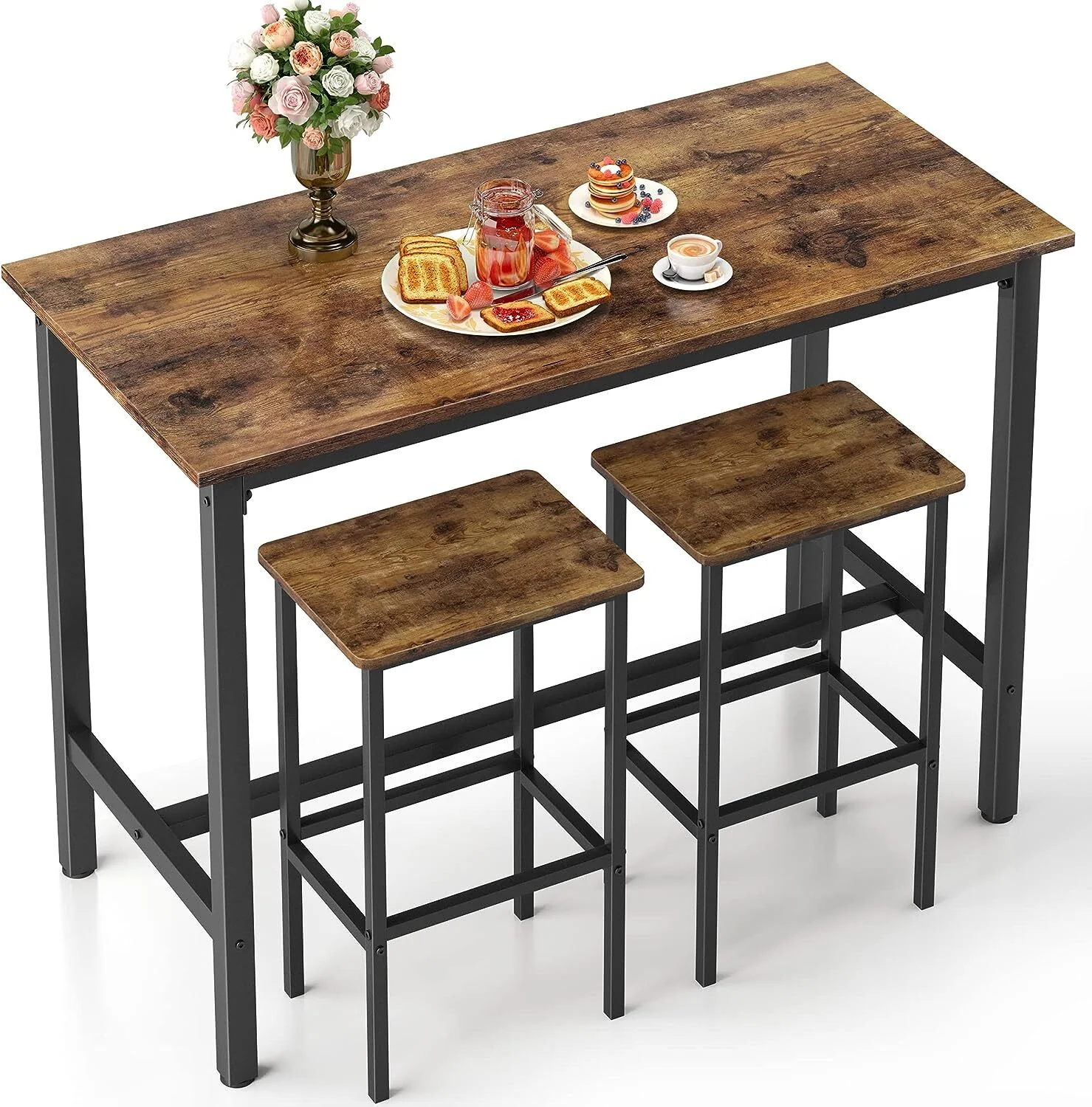 3 Piece Grandeur Premium Rustic Wood & Steel Bar Table and Stools Dinning Set - Image 10