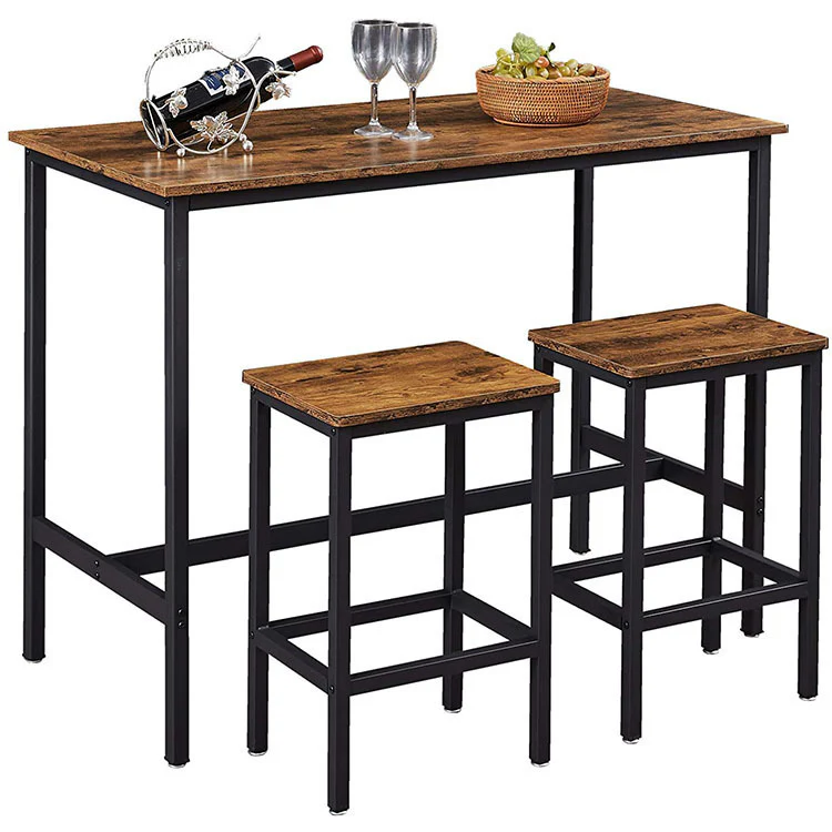 3 Piece Grandeur Premium Rustic Wood & Steel Bar Table and Stools Dinning Set - Image 12