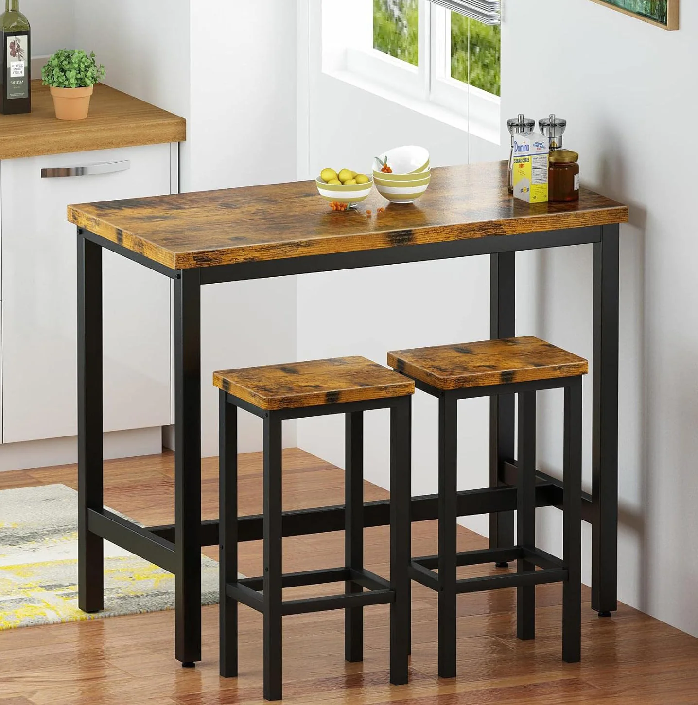 3 Piece Grandeur Premium Rustic Wood & Steel Bar Table and Stools Dinning Set - Image 14