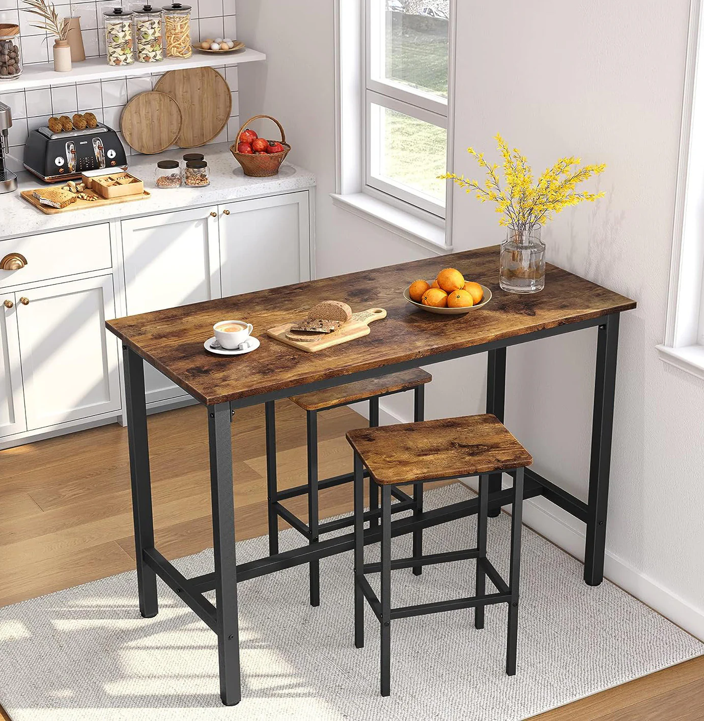 3 Piece Grandeur Premium Rustic Wood & Steel Bar Table and Stools Dinning Set - Image 16