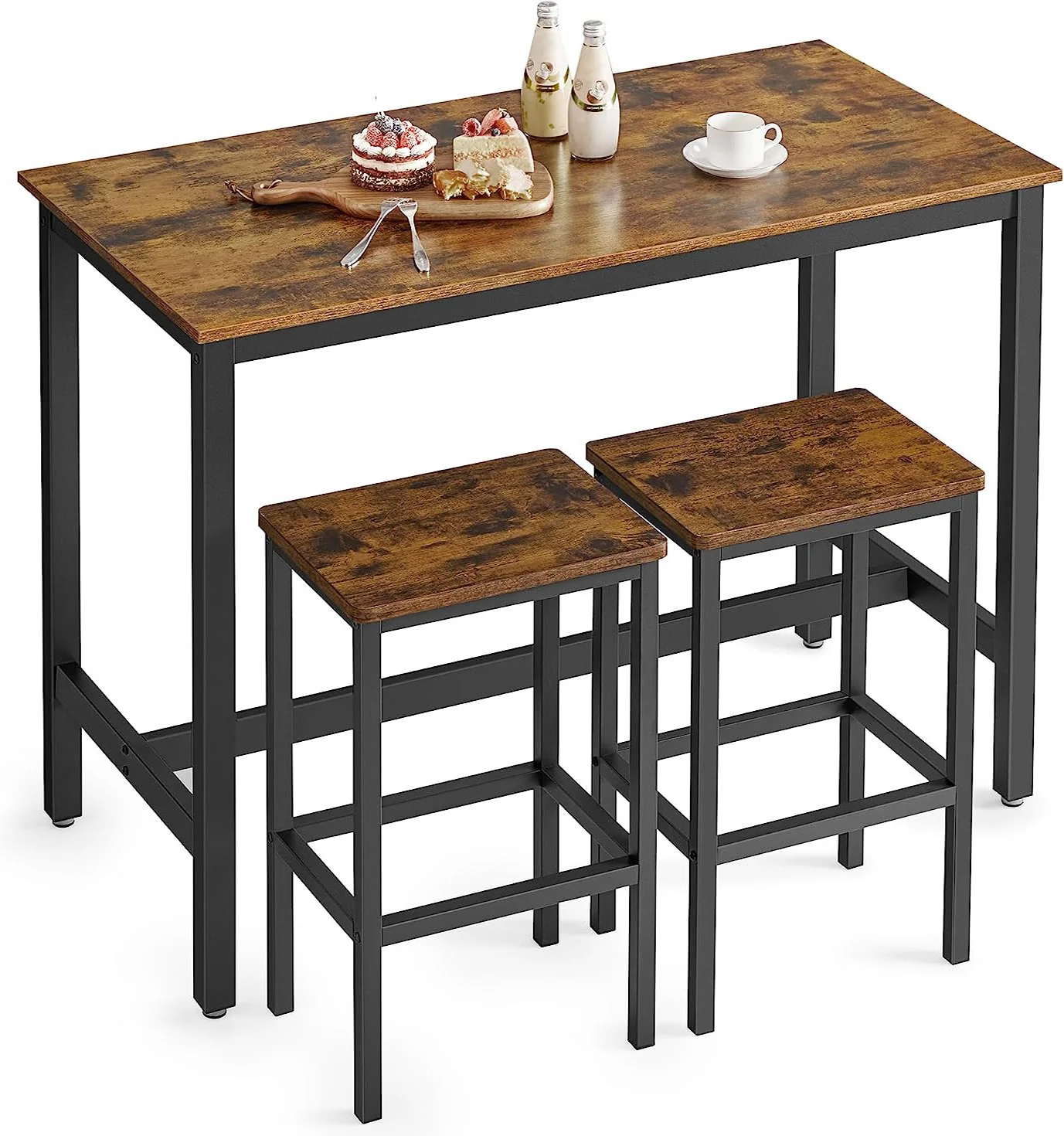 3 Piece Grandeur Premium Rustic Wood & Steel Bar Table and Stools Dinning Set - Image 5