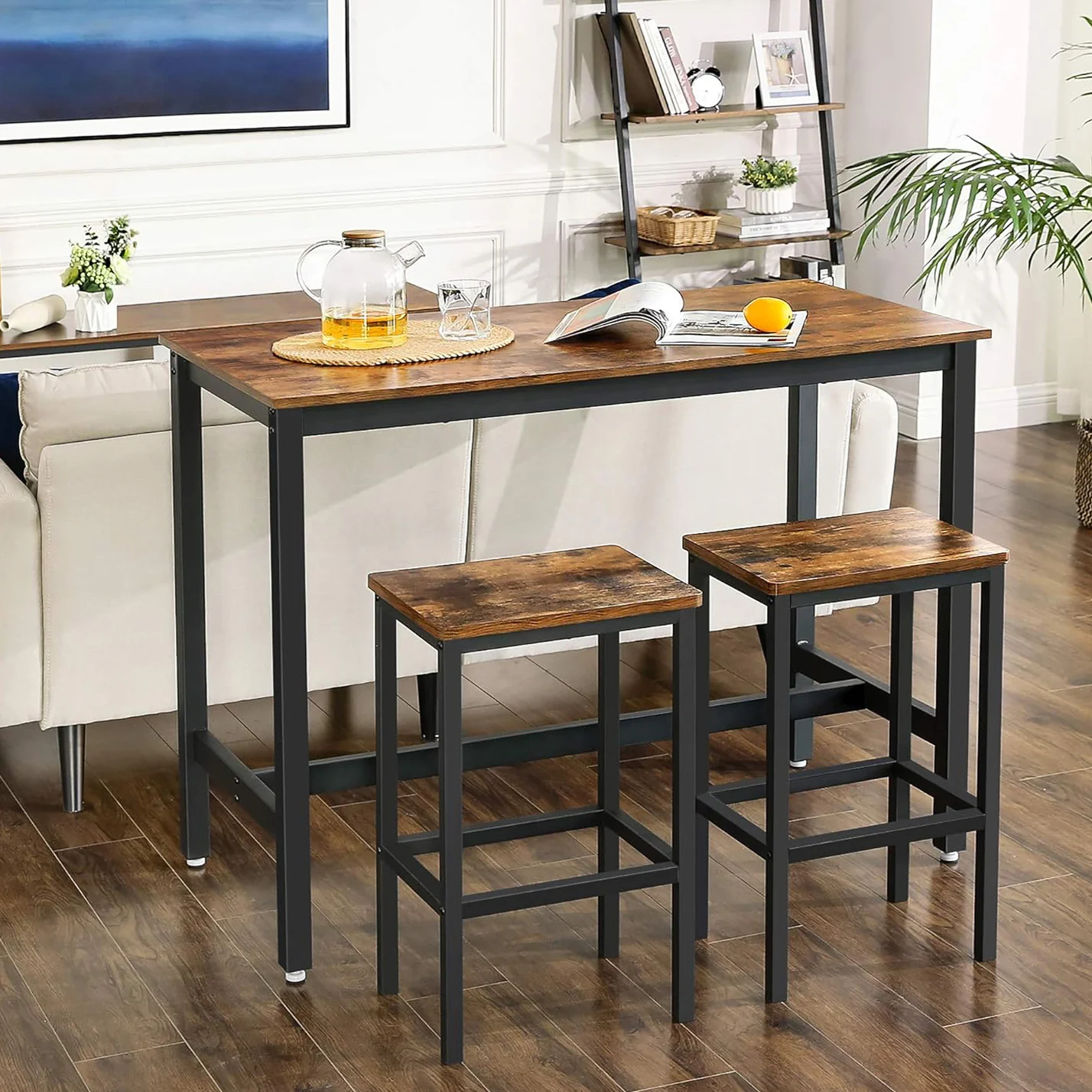 3 Piece Grandeur Premium Rustic Wood & Steel Bar Table and Stools Dinning Set - Image 6