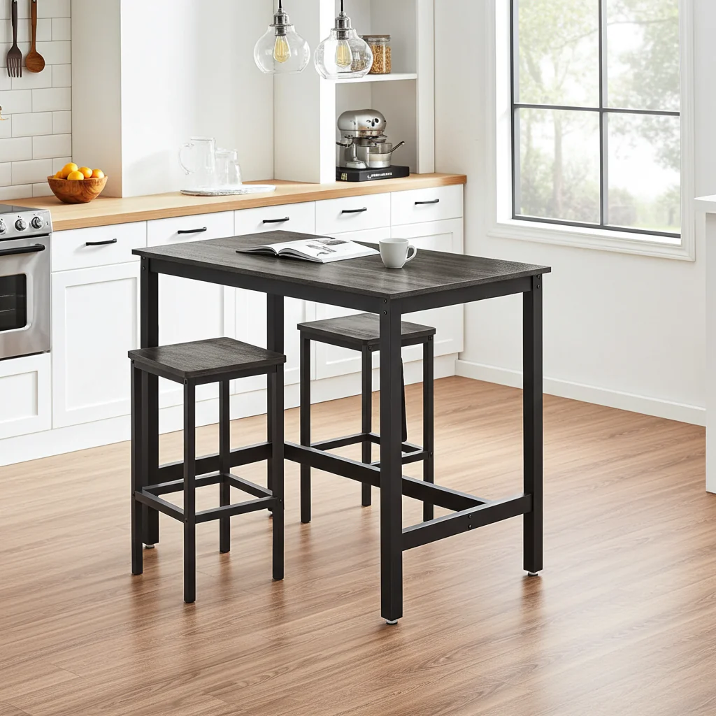 3 Piece Grandeur Premium Rustic Wood & Steel Bar Table and Stools Dinning Set (Rustic Grey) - Image 12