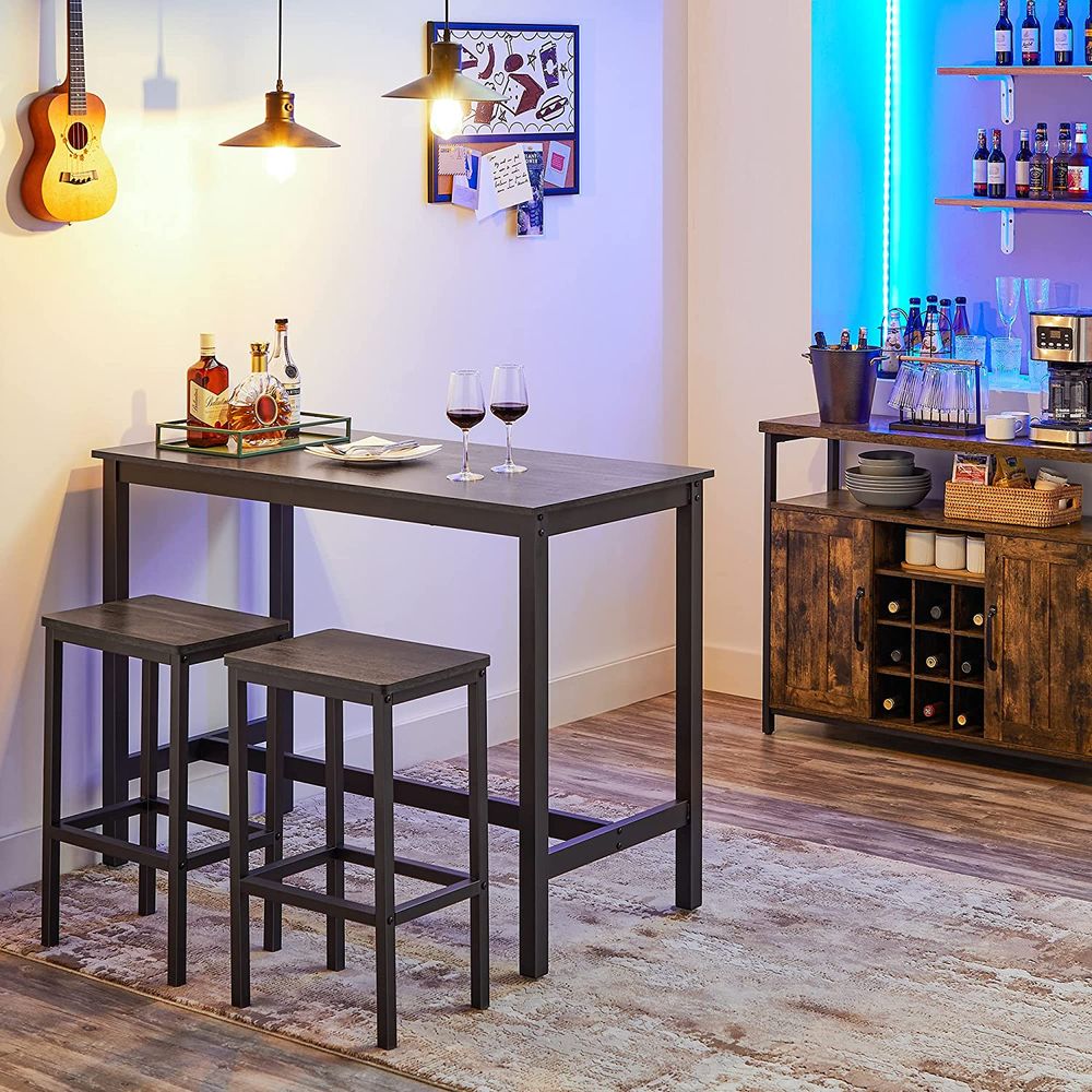 3 Piece Grandeur Premium Rustic Wood & Steel Bar Table and Stools Dinning Set (Rustic Grey) - Image 15