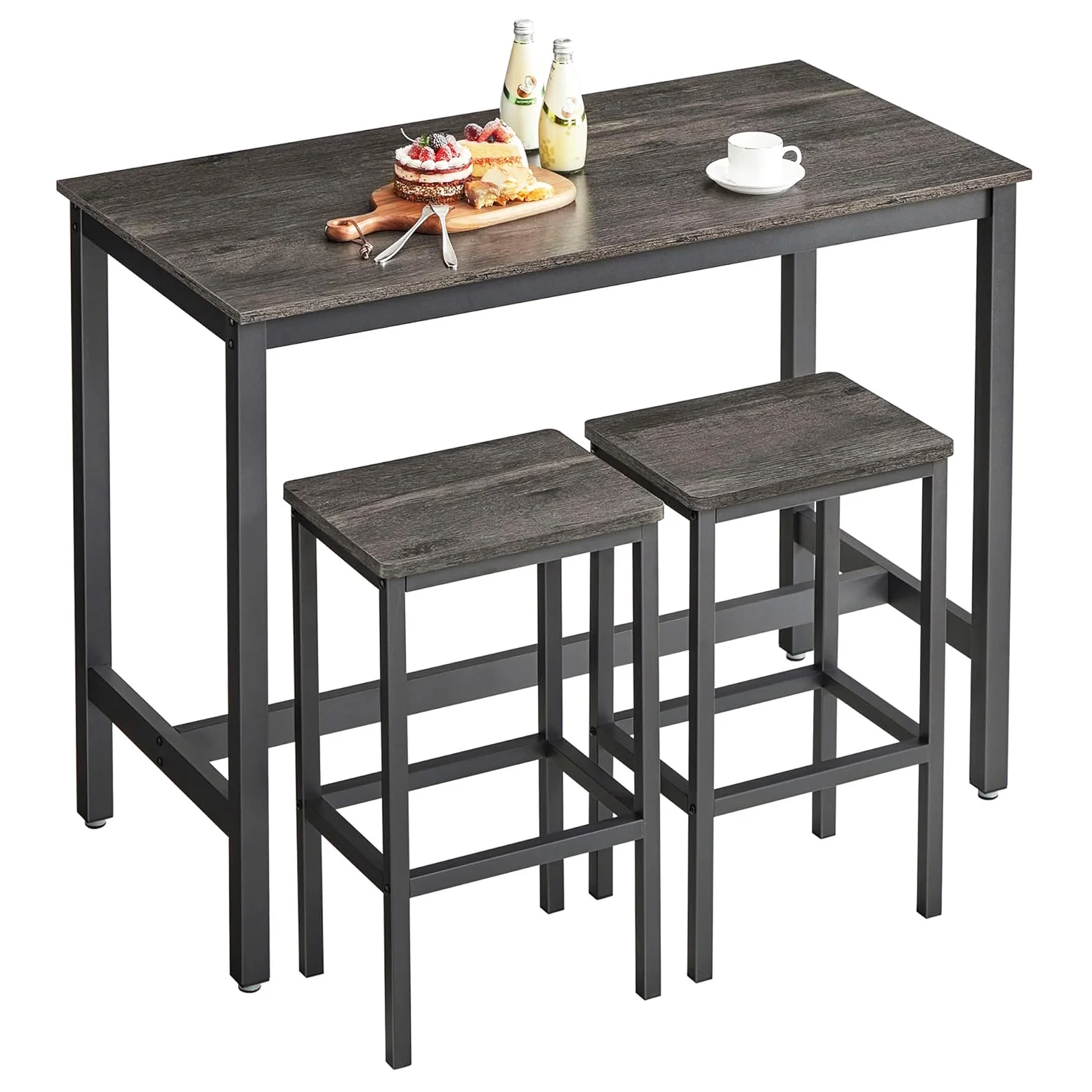 3 Piece Grandeur Premium Rustic Wood & Steel Bar Table and Stools Dinning Set (Rustic Grey) - Image 2