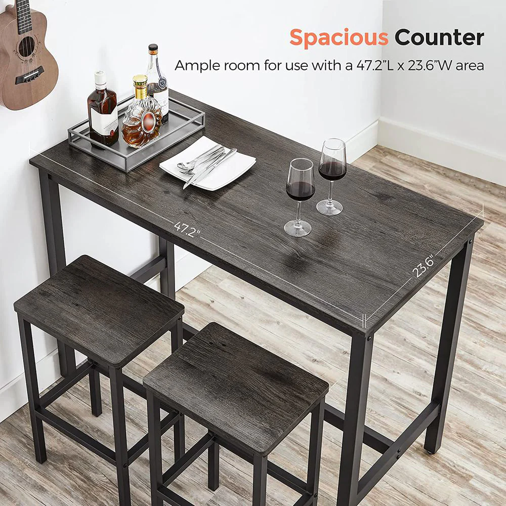 3 Piece Grandeur Premium Rustic Wood & Steel Bar Table and Stools Dinning Set (Rustic Grey) - Image 5