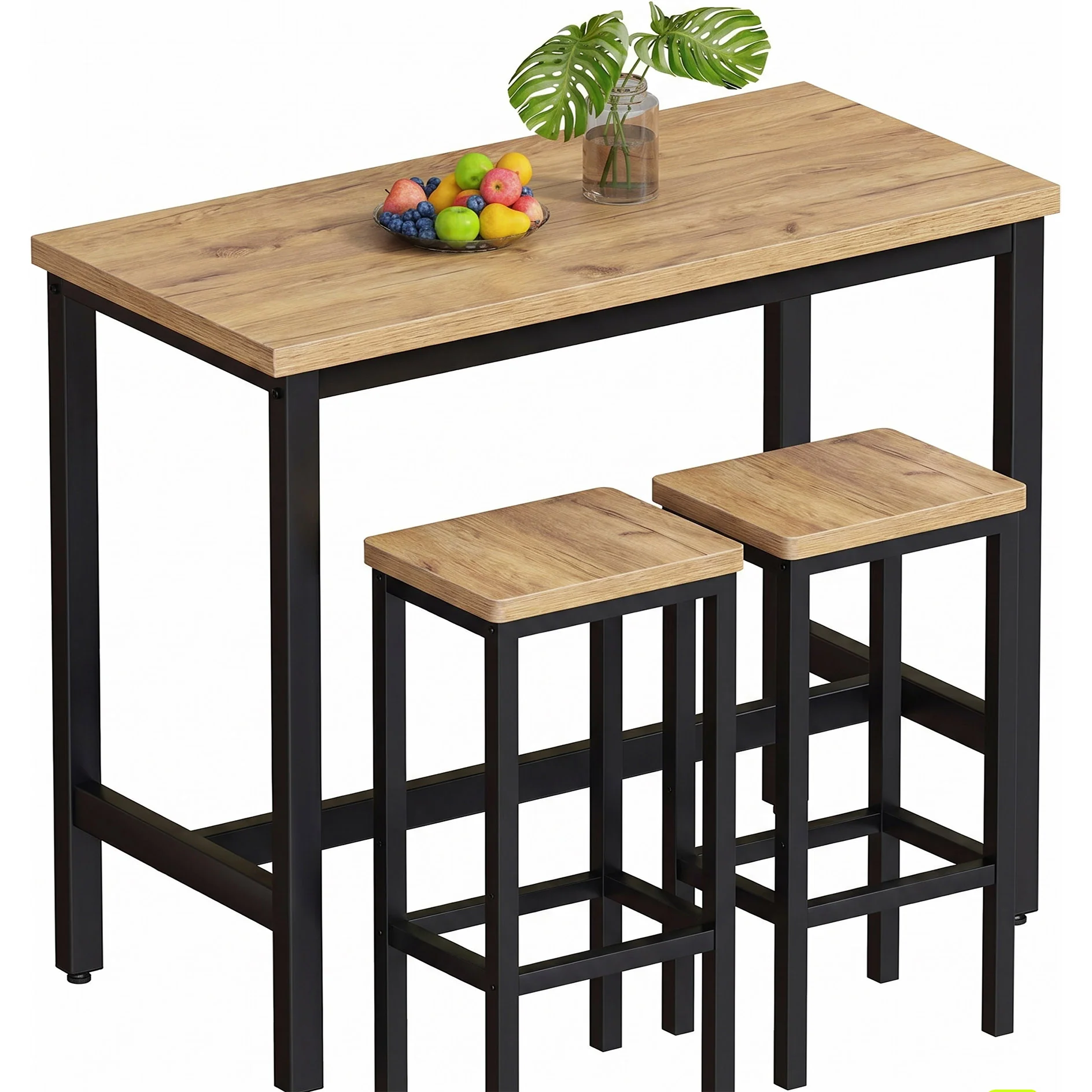 3 Piece Grandeur Premium Wood & Steel Bar Table and Stools Dinning Set (Rustic Oak) - Image 12