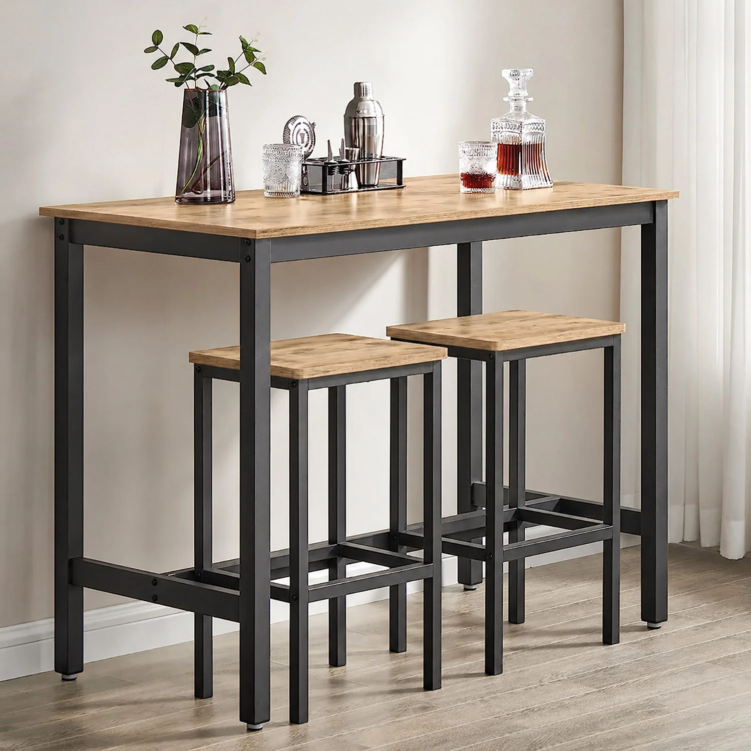 3 Piece Grandeur Premium Wood & Steel Bar Table and Stools Dinning Set (Rustic Oak) - Image 13