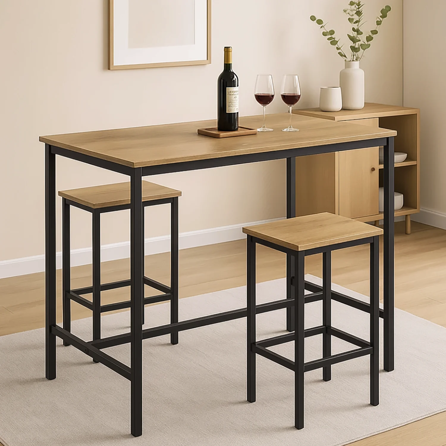 3 Piece Grandeur Premium Wood & Steel Bar Table and Stools Dinning Set (Rustic Oak) - Image 15