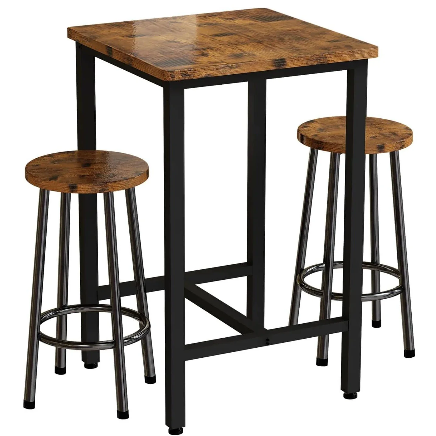 3 Piece Mastery Premium Rustic Wood & Steel Dining Set Bar Table and Stools - Image 3