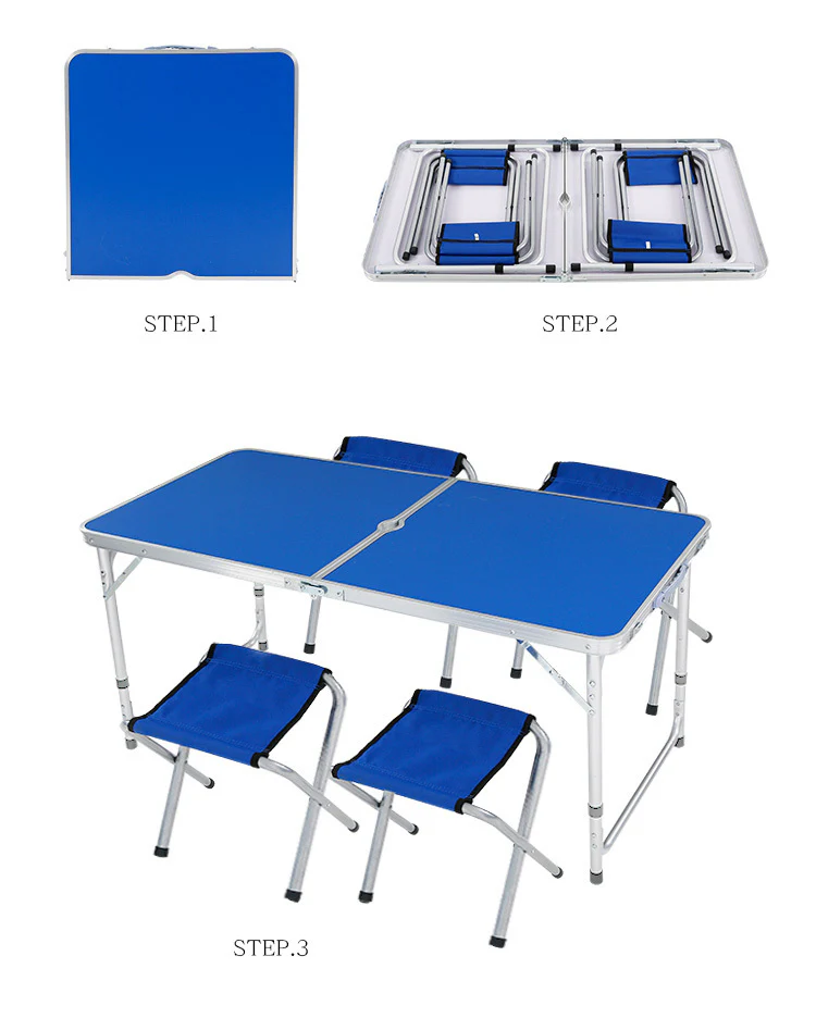 3-Piece Outdoor Camp Setting Folding Table & Chairs Set (Blue) - Image 8