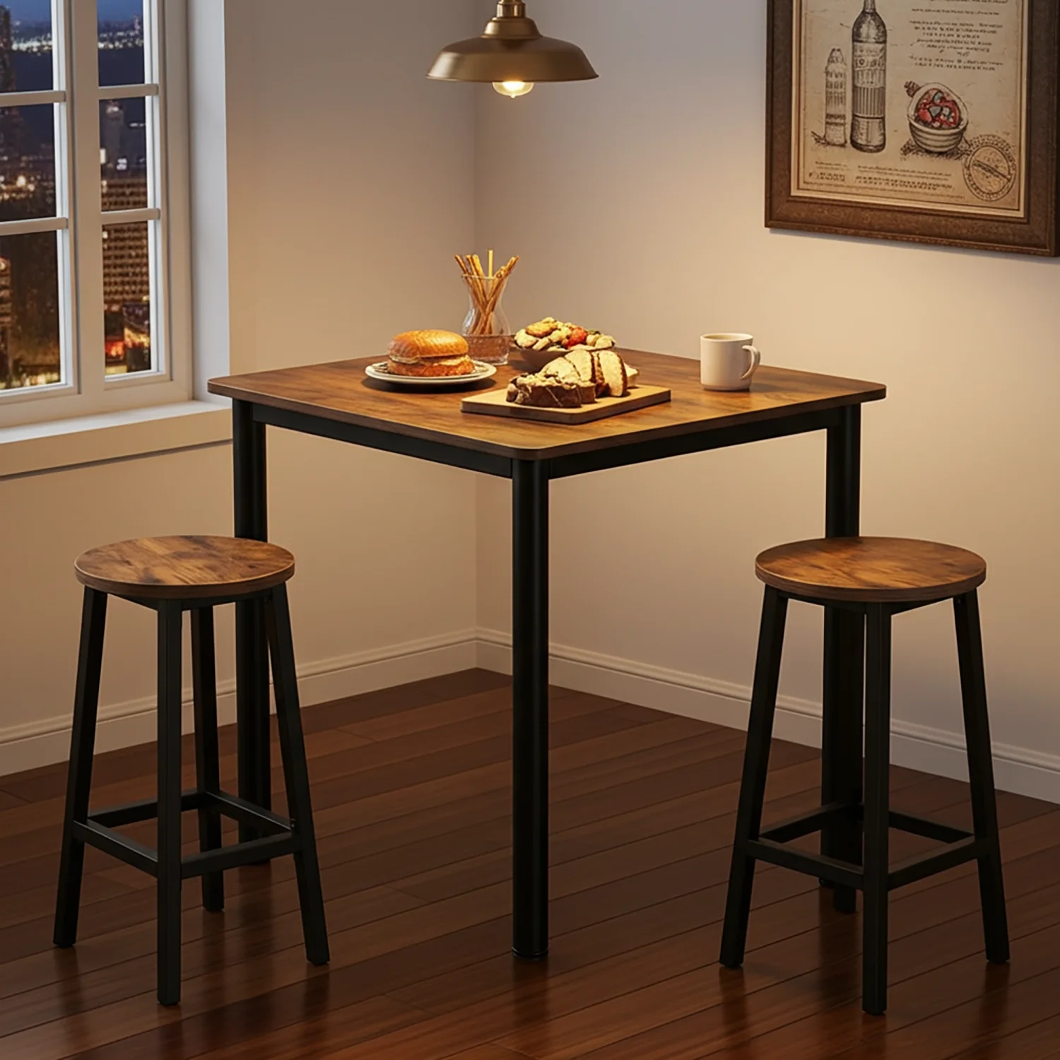 Foundry Tall Industrial Rustic Wood & Metal Square Bar Dining Table - Image 26