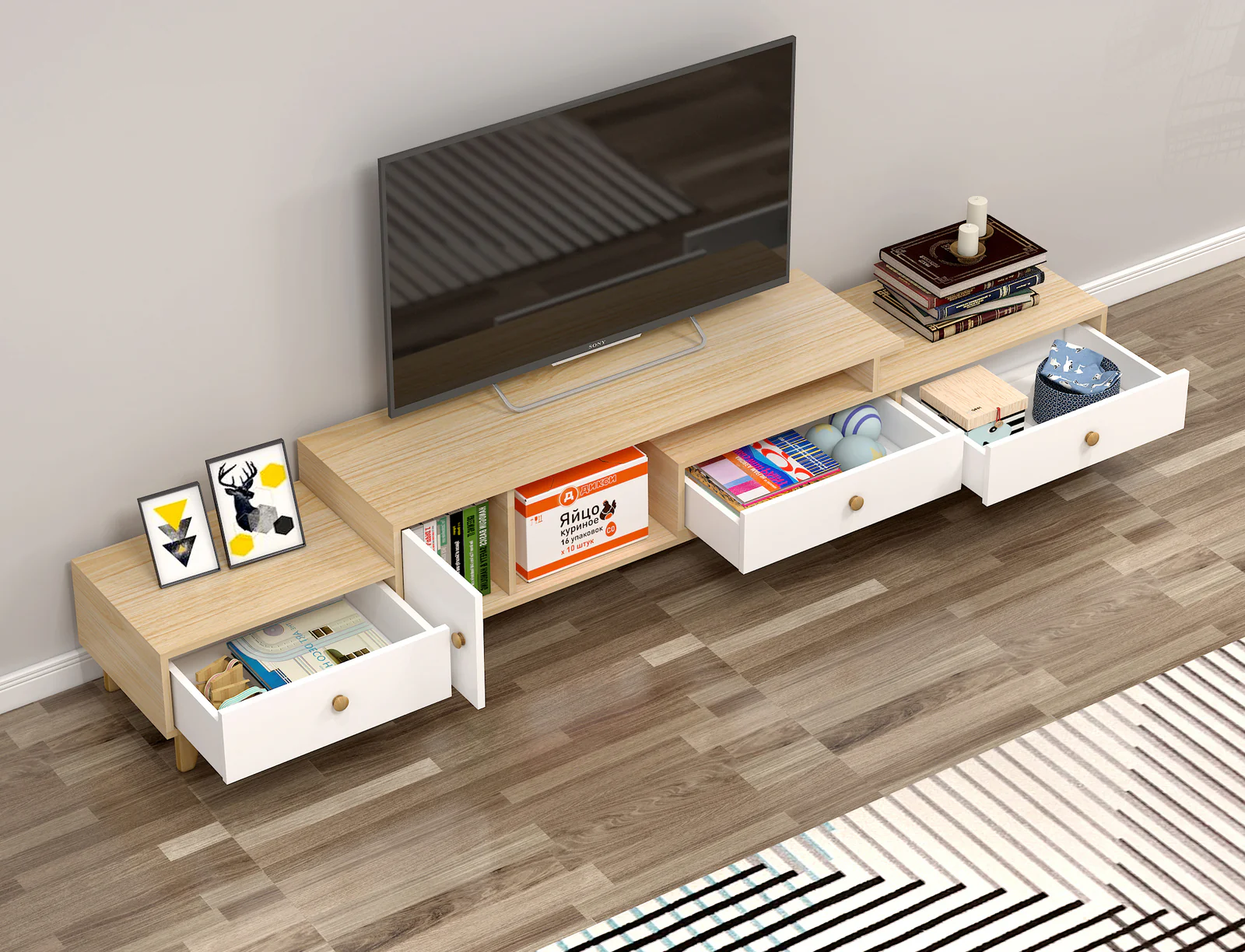 3-Piece Set Deluxe Unity Wooden TV Cabinet, Coffee Table & Chest of Drawers Living Room Package Suite - Image 8