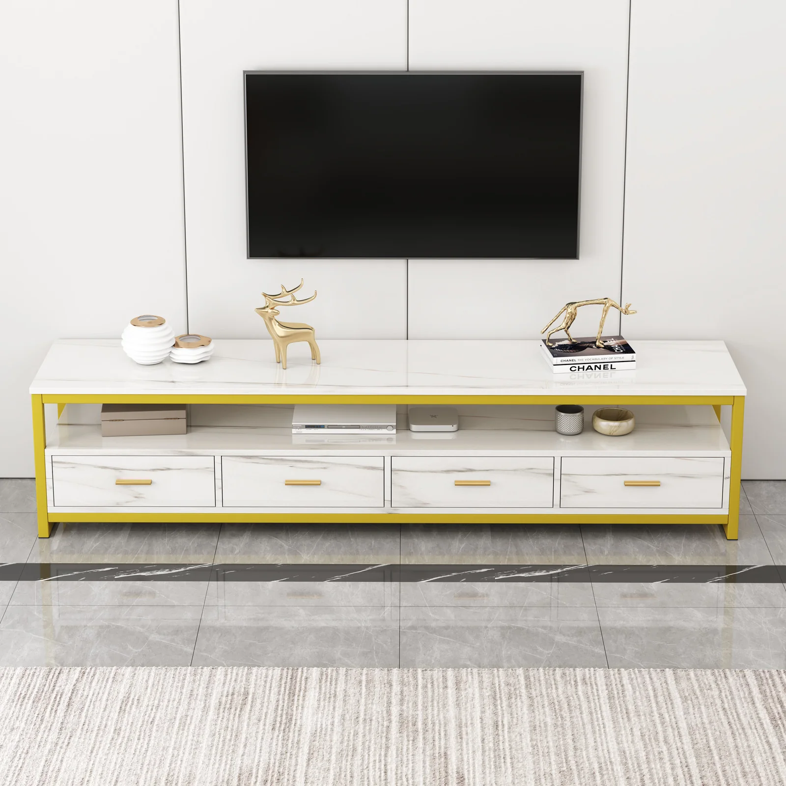 3-Piece Set Synergy Luxury Marble Look Coffee Table, TV Cabinet & Side Table (White) - Image 14