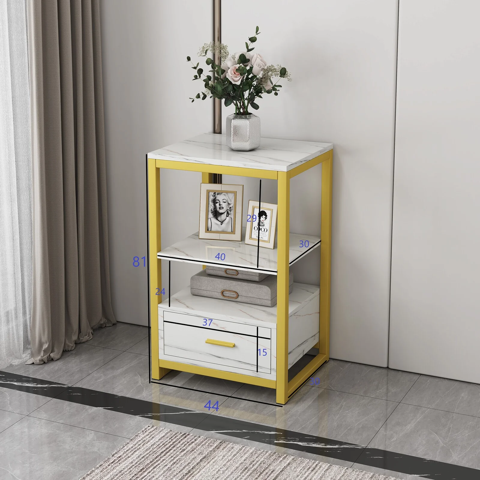 3-Piece Set Synergy Luxury Marble Look Coffee Table, TV Cabinet & Side Table (White) - Image 17