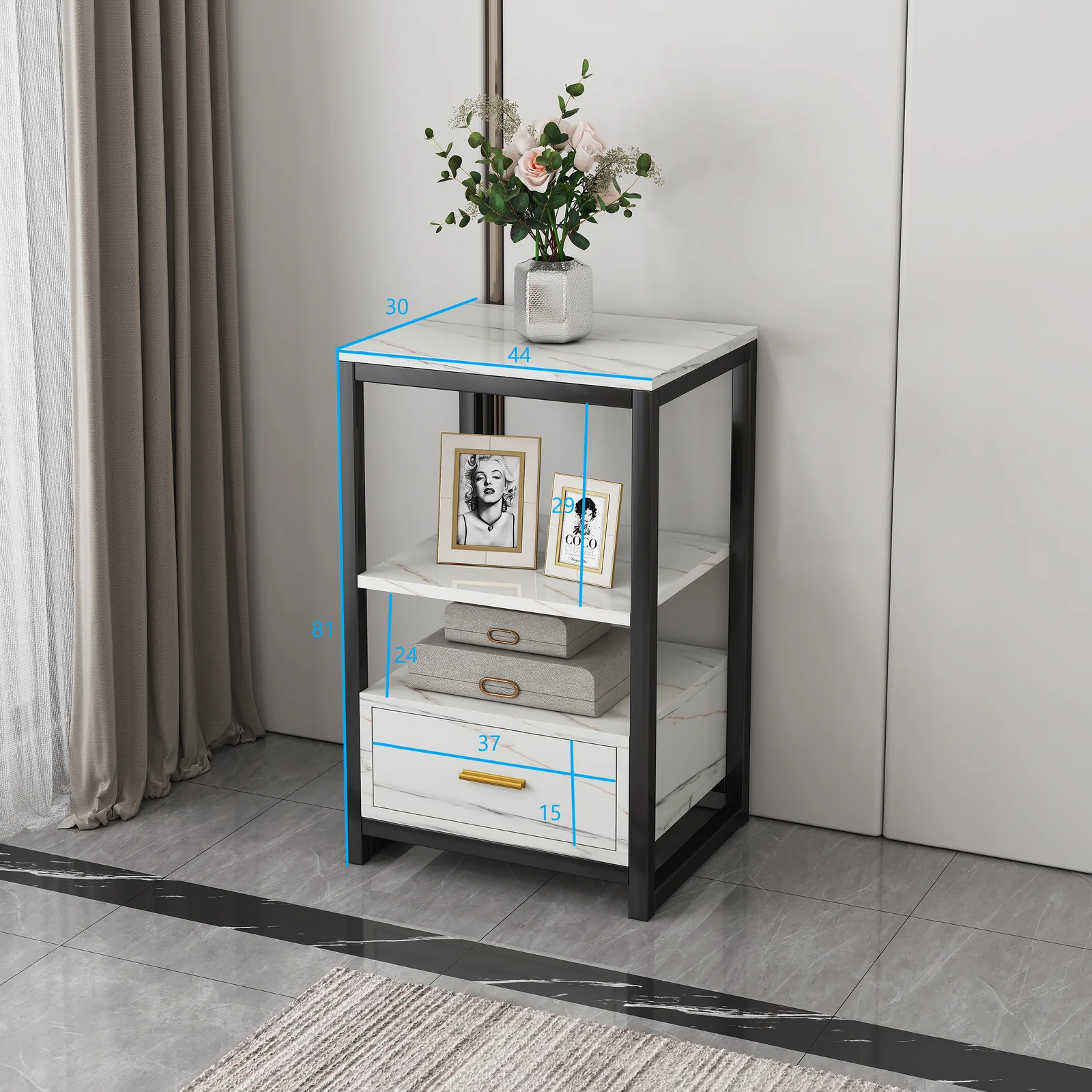 3-Piece Set Synergy Luxury Marble Look Coffee Table, TV Cabinet & Side Table (White) - Image 13
