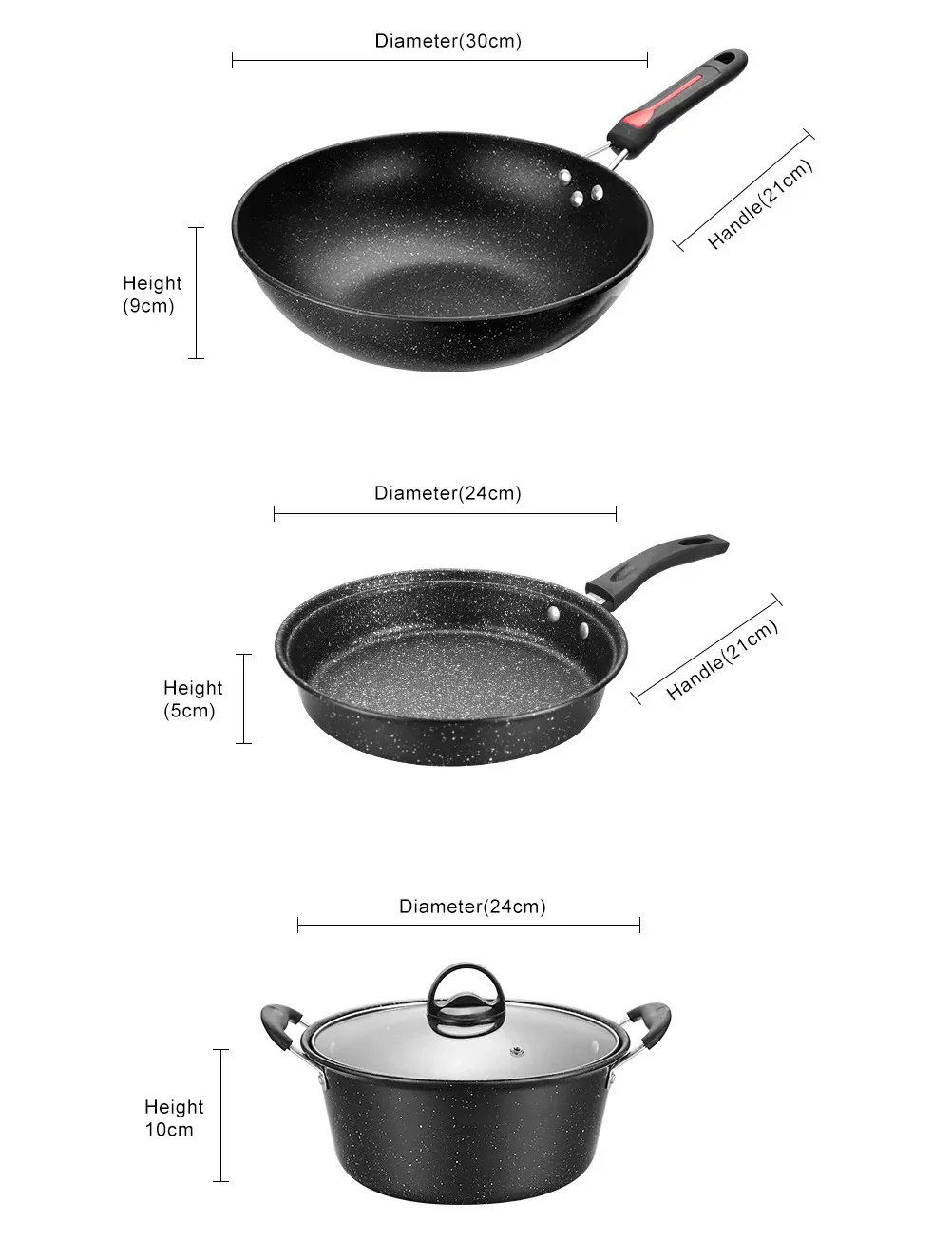 3-Piece Stone Non-Stick Pot Frying Pan Cookware Set - Image 14