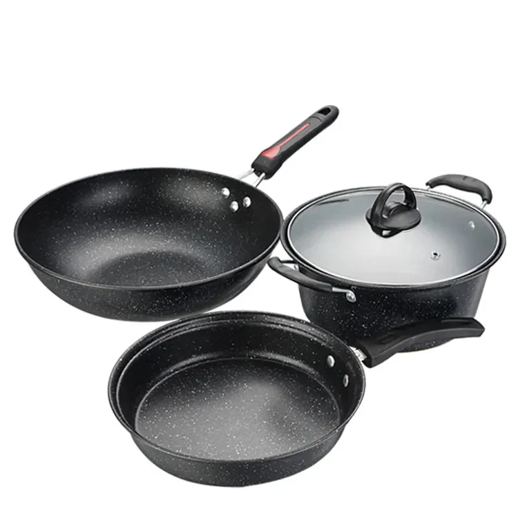 3-Piece Stone Non-Stick Pot Frying Pan Cookware Set - Image 2