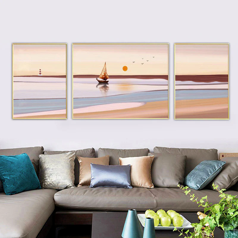 3-Pieces Set Paintings Oceanscape Aluminium Framed Canvas Wall Art - Image 2