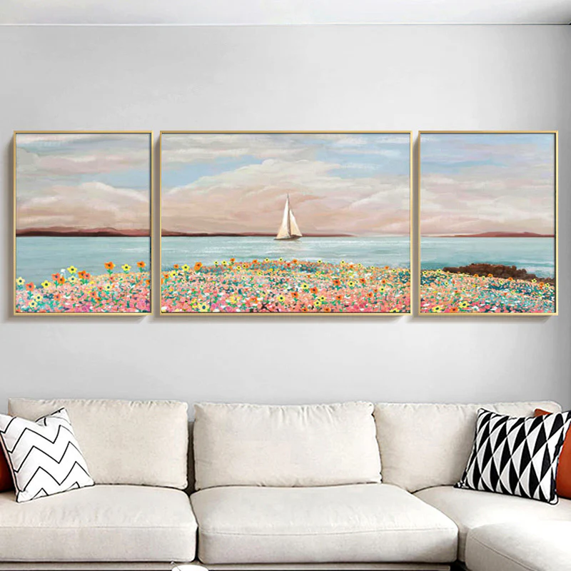 3-Pieces Set Paintings Seaside Dream Aluminium Framed Canvas Wall Art - Image 2