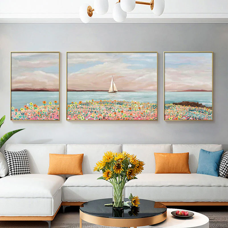 3-Pieces Set Paintings Seaside Dream Aluminium Framed Canvas Wall Art - Image 9