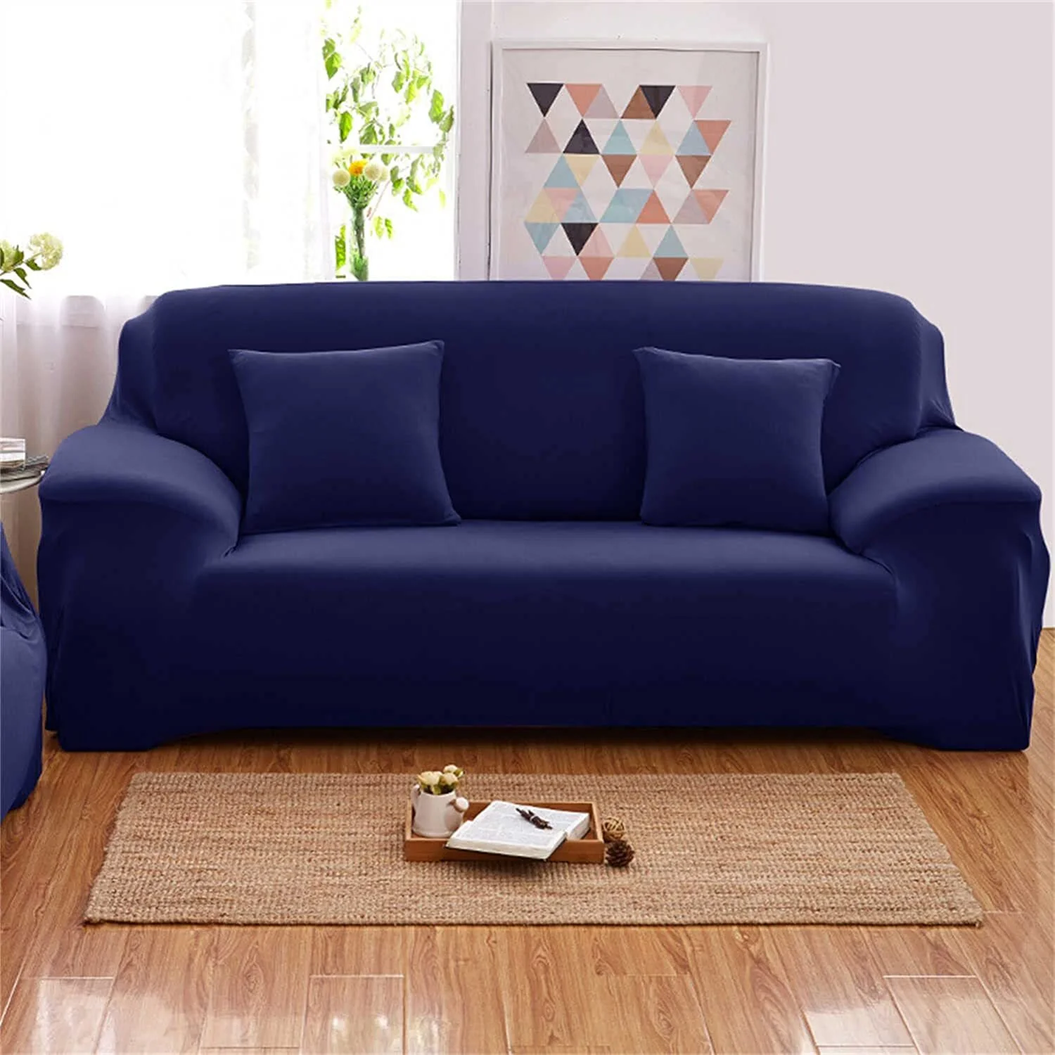 3-Seater Sofa Cover Stretch Set: Lounge Couch & Cushion Protector (Navy) - Image 11