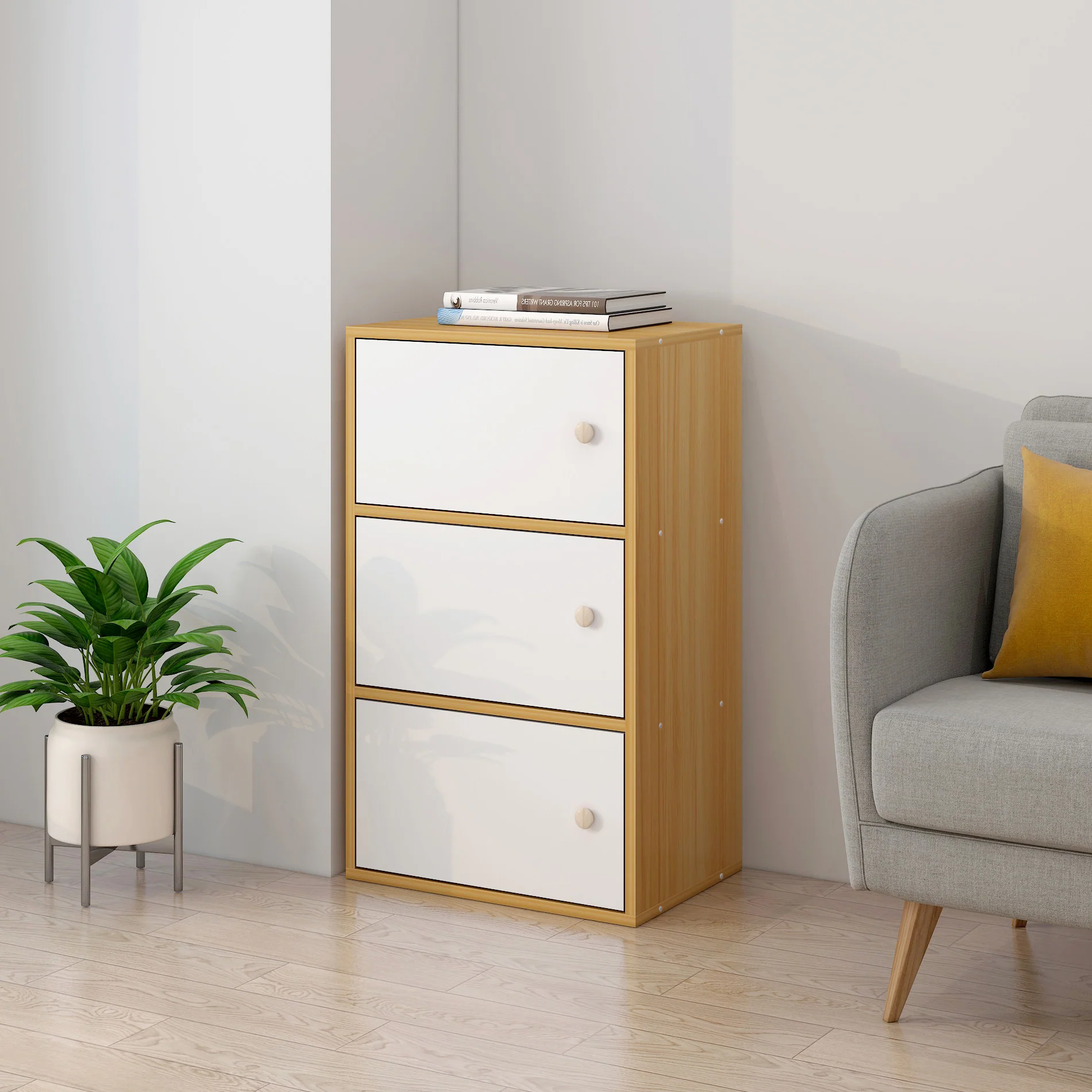 3-Tier Cascade Organizer Storage Cabinet Bookcase with Doors - Image 5