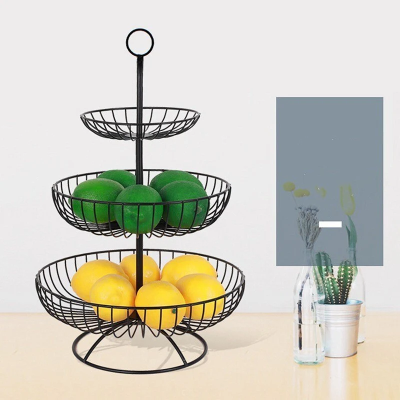 3-Tier Luxe Metal Fruit Basket Plate Bowl Kitchen Buffet Food Tray (Black) - Image 6