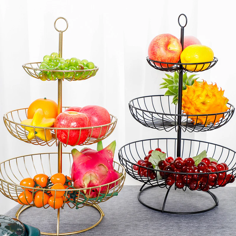 3-Tier Luxe Metal Fruit Basket Plate Bowl Kitchen Buffet Food Tray (Black) - Image 8