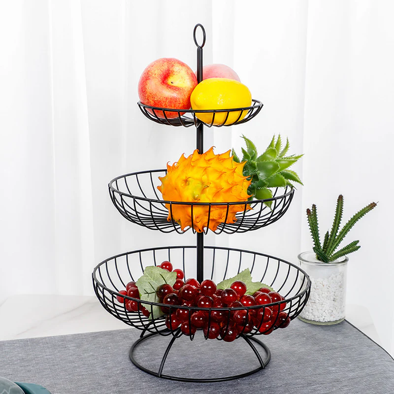 3-Tier Luxe Metal Fruit Basket Plate Bowl Kitchen Buffet Food Tray (Black) - Image 9